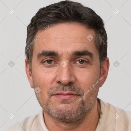 Neutral white adult male with short  brown hair and brown eyes