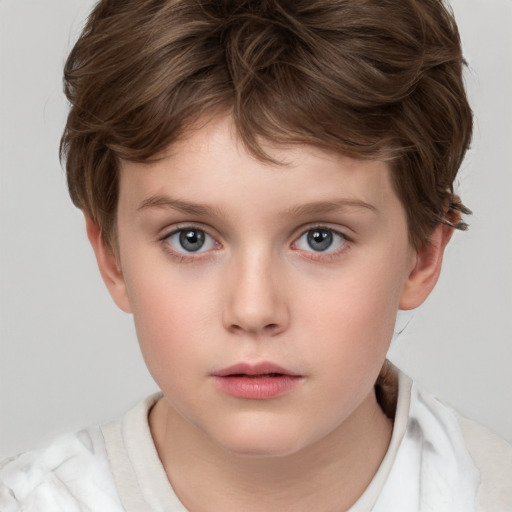 Neutral white child female with short  brown hair and grey eyes