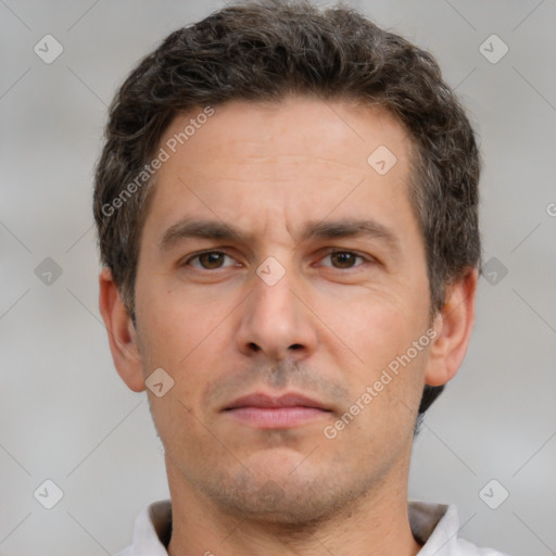 Neutral white adult male with short  brown hair and brown eyes