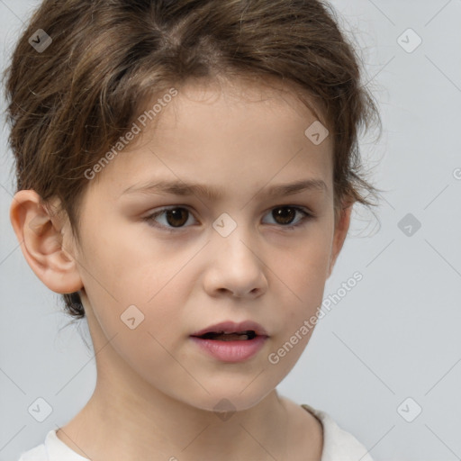 Neutral white child female with short  brown hair and brown eyes