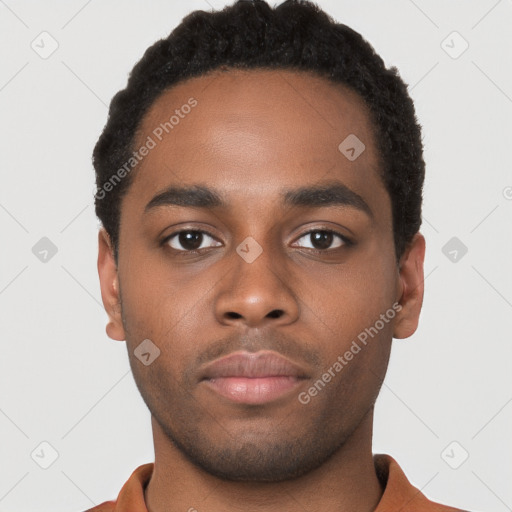 Neutral black young-adult male with short  brown hair and brown eyes