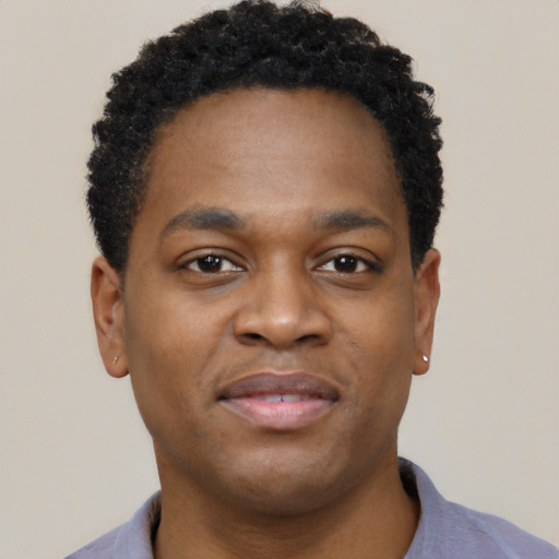 Neutral black young-adult male with short  brown hair and brown eyes