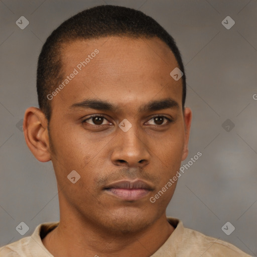 Neutral latino young-adult male with short  brown hair and brown eyes