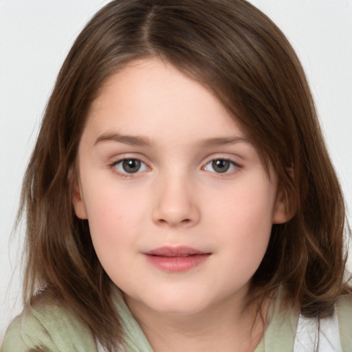 Neutral white child female with medium  brown hair and brown eyes