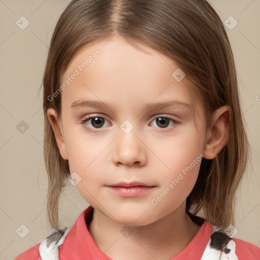 Neutral white child female with medium  brown hair and brown eyes