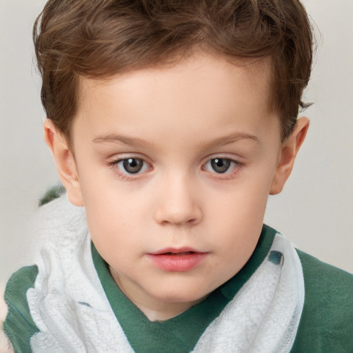 Neutral white child male with short  brown hair and grey eyes