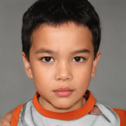 Neutral asian child male with short  brown hair and brown eyes