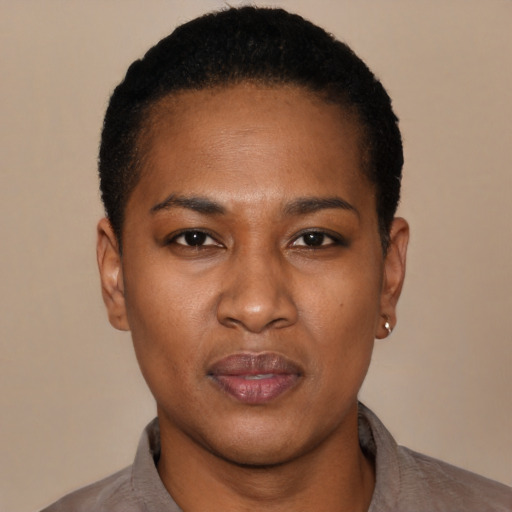 Neutral latino young-adult female with short  black hair and brown eyes