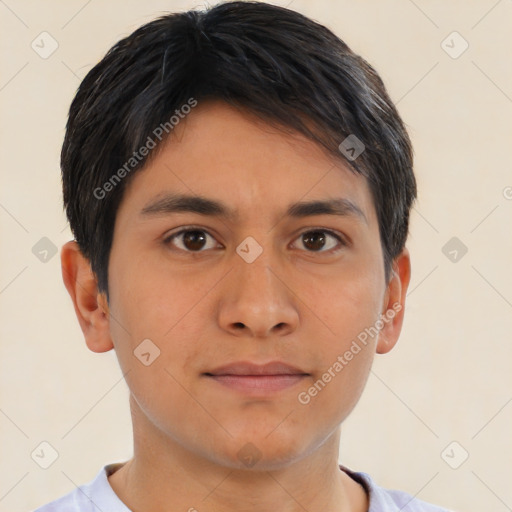 Neutral asian young-adult male with short  brown hair and brown eyes