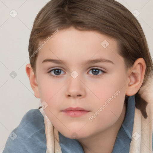 Neutral white child female with short  brown hair and brown eyes