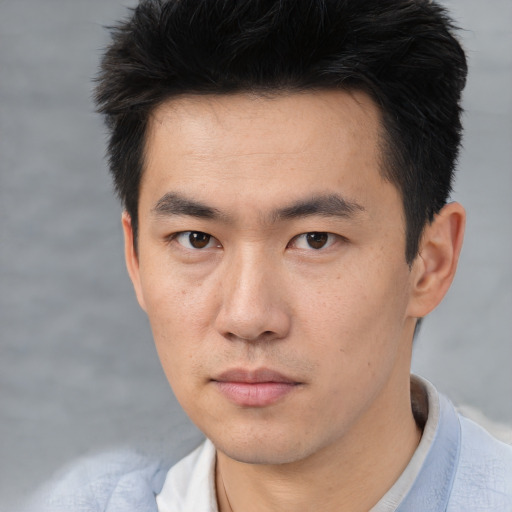 Neutral asian young-adult male with short  black hair and brown eyes