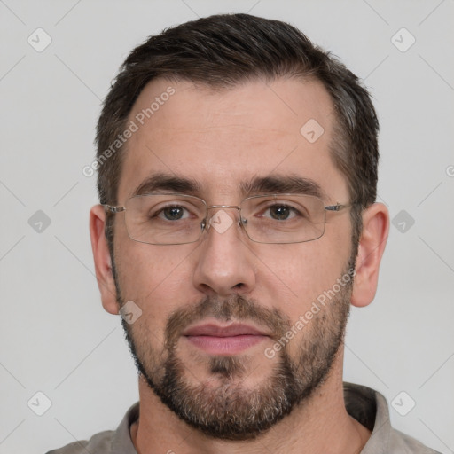 Neutral white adult male with short  brown hair and brown eyes