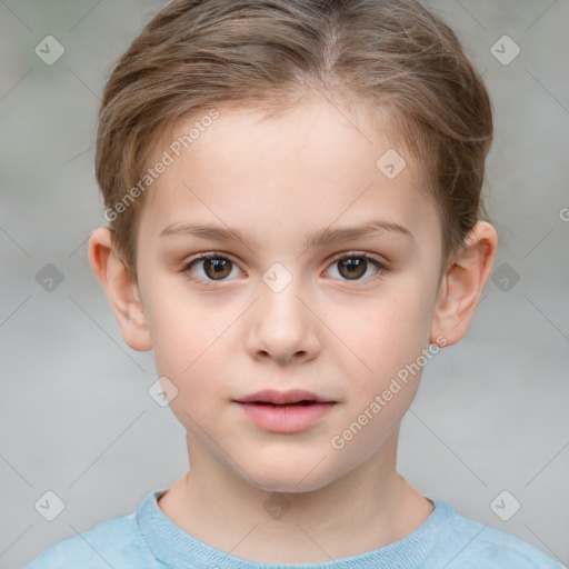 Neutral white child female with short  brown hair and brown eyes