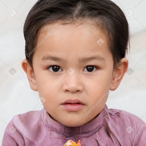 Neutral white child female with short  brown hair and brown eyes