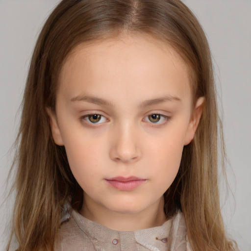 Neutral white child female with medium  brown hair and brown eyes