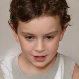 Joyful white child female with short  brown hair and brown eyes