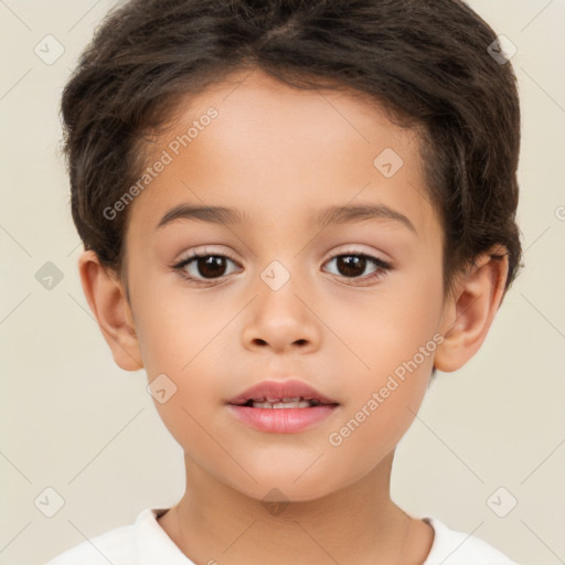 Neutral white child female with short  brown hair and brown eyes