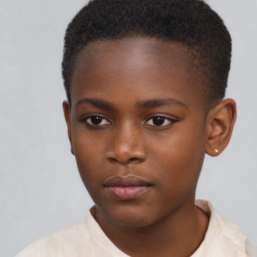 Neutral black child female with short  brown hair and brown eyes