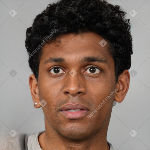 Neutral black young-adult male with short  brown hair and brown eyes