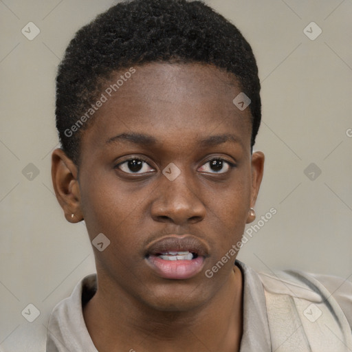 Neutral black young-adult male with short  brown hair and brown eyes