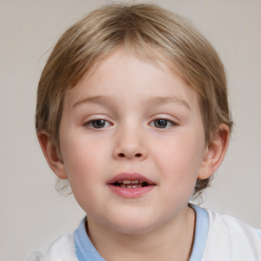 Neutral white child female with medium  brown hair and blue eyes