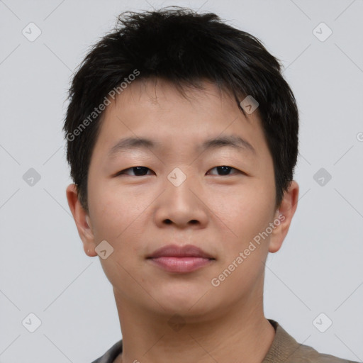 Neutral asian young-adult male with short  brown hair and brown eyes