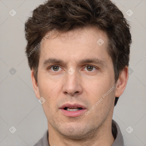 Neutral white adult male with short  brown hair and brown eyes