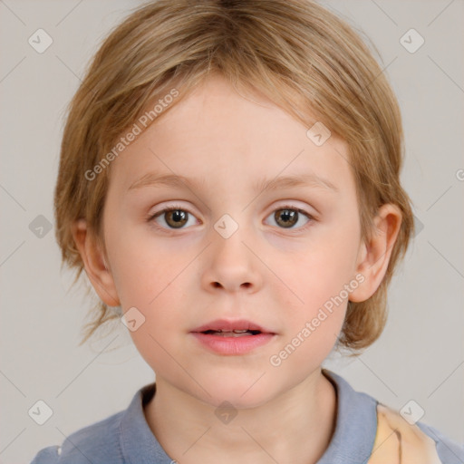 Neutral white child female with medium  brown hair and grey eyes