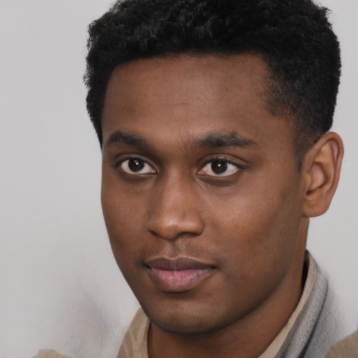 Neutral black young-adult male with short  brown hair and brown eyes