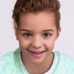 Joyful white child female with short  brown hair and brown eyes