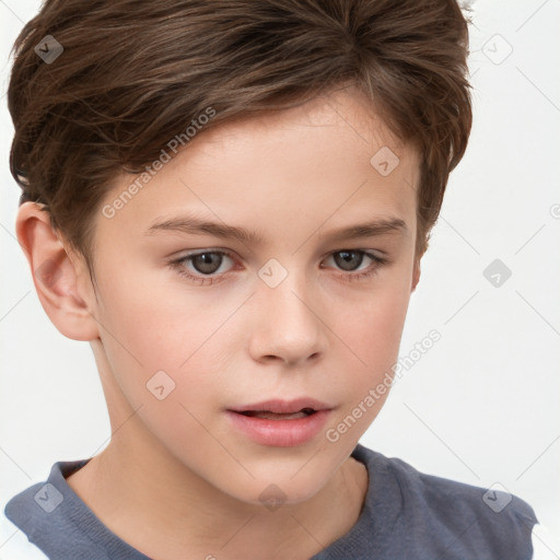 Neutral white child female with short  brown hair and brown eyes