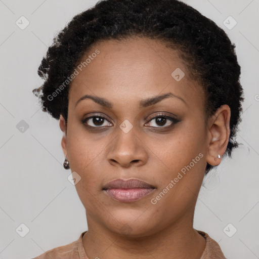 Neutral black young-adult female with short  brown hair and brown eyes