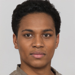 Neutral black young-adult male with short  brown hair and brown eyes