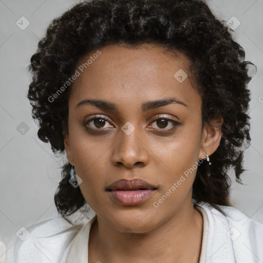 Neutral black young-adult female with short  brown hair and brown eyes