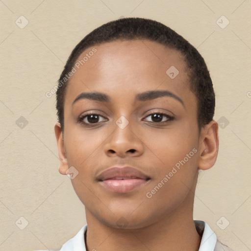 Neutral black young-adult female with short  brown hair and brown eyes