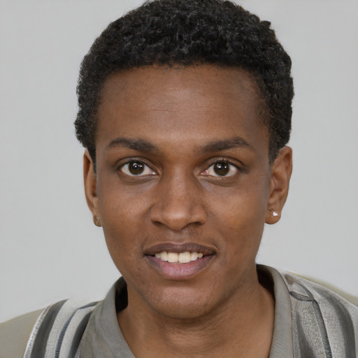 Neutral black young-adult male with short  brown hair and brown eyes