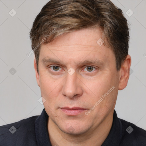 Neutral white adult male with short  brown hair and brown eyes