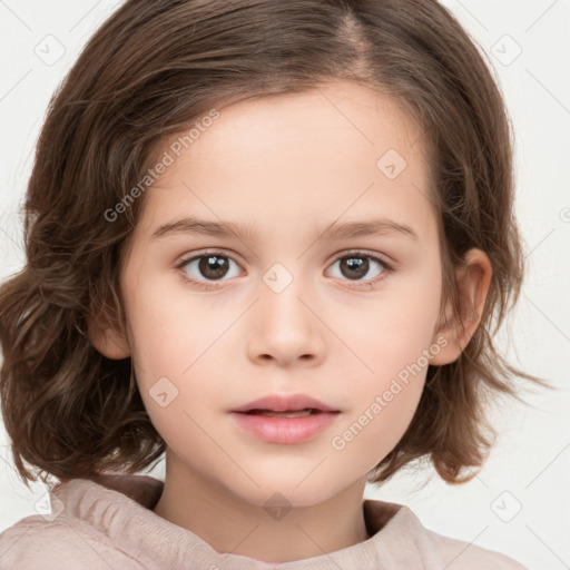 Neutral white child female with medium  brown hair and brown eyes