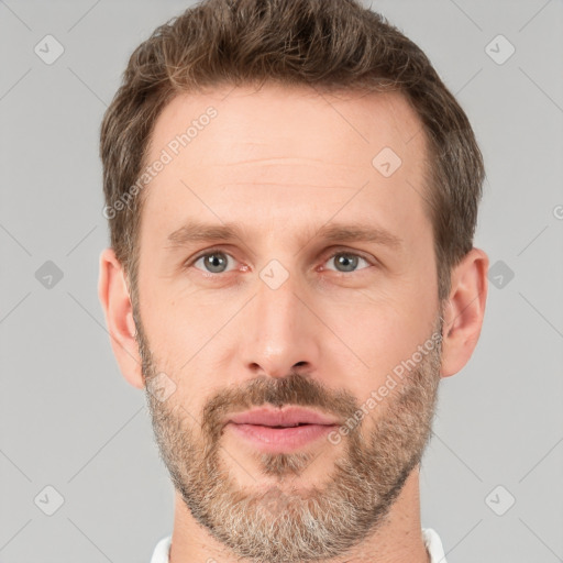 Neutral white adult male with short  brown hair and brown eyes