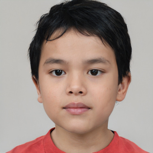 Neutral asian child male with short  brown hair and brown eyes
