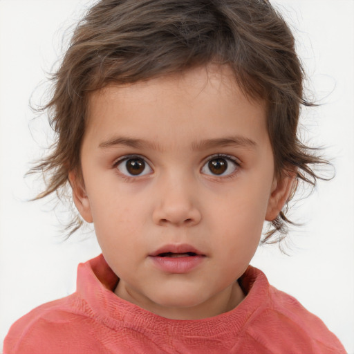 Neutral white child female with medium  brown hair and brown eyes