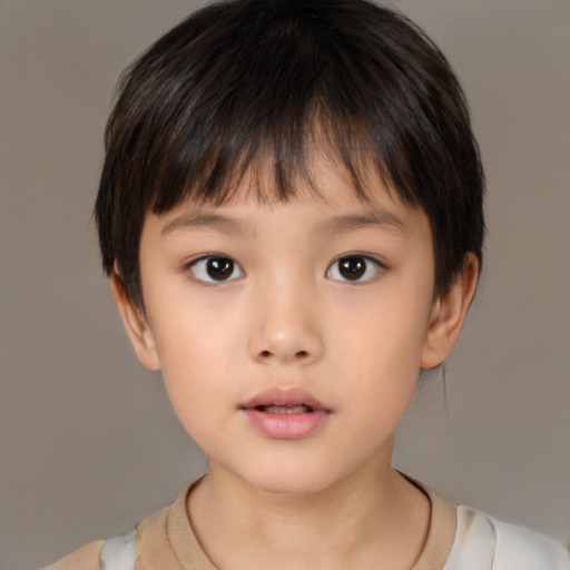 Neutral asian child male with short  brown hair and brown eyes