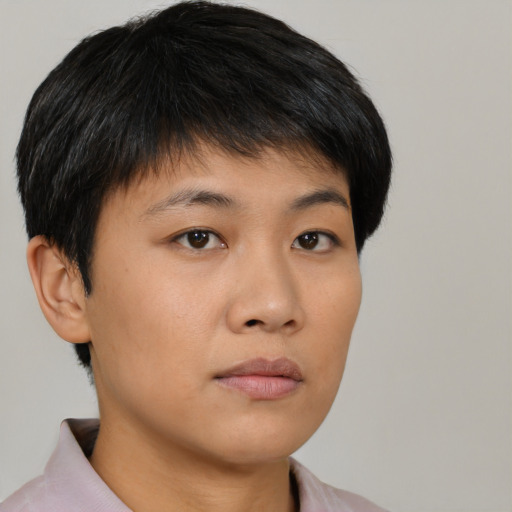 Neutral asian young-adult male with short  black hair and brown eyes