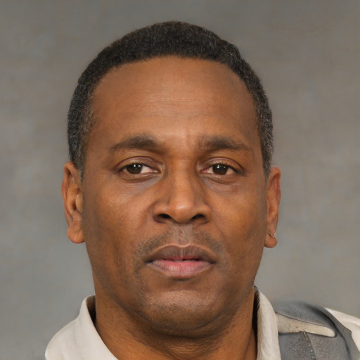 Neutral latino adult male with short  brown hair and brown eyes