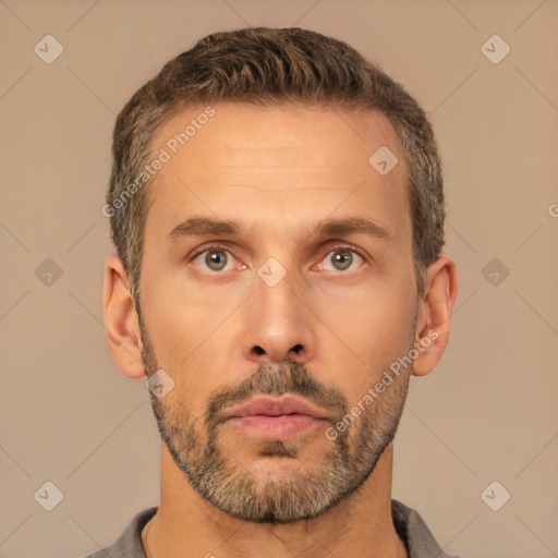 Neutral white adult male with short  brown hair and brown eyes