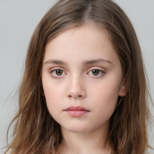 Neutral white child female with long  brown hair and brown eyes