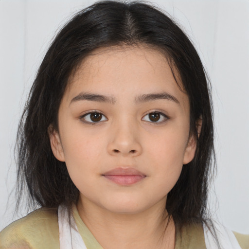 Neutral asian young-adult female with medium  brown hair and brown eyes