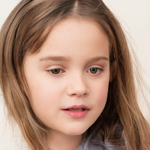 Neutral white child female with long  brown hair and brown eyes