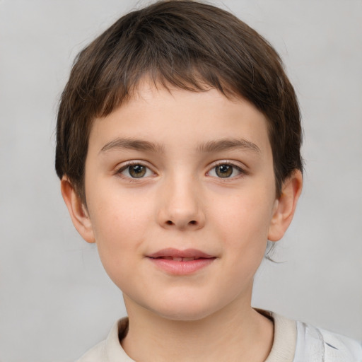 Neutral white child female with short  brown hair and brown eyes