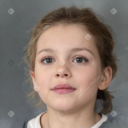 Neutral white child female with medium  brown hair and brown eyes